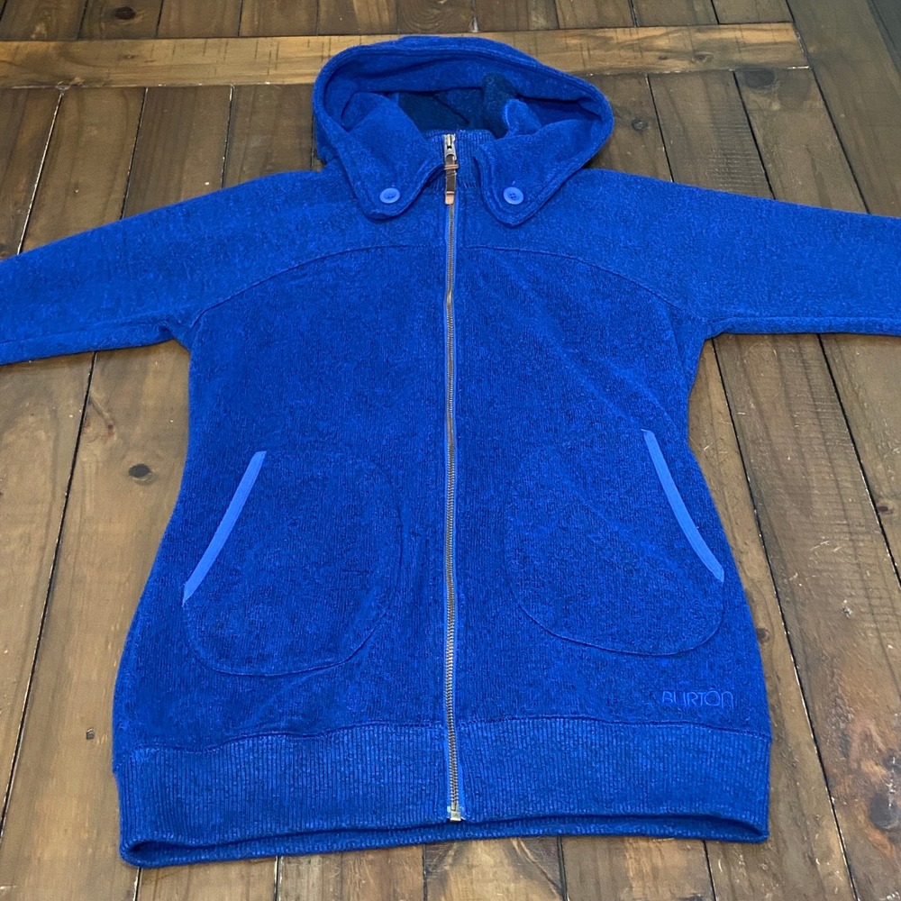 Burton Womens Royal Blue Full‎ Zip Fleece Hoodie Jacket Size M High Neck Marl